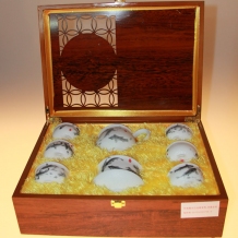 福建德化瓷器·8头珍珠釉鱼盖碗·瓷·茶套组