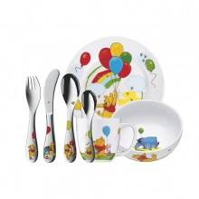 德国福腾宝 维尼熊儿童餐具7件套 不锈钢刀叉勺调羹+陶瓷杯碗盘