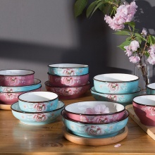 韩式色釉陶瓷餐具套装五件套