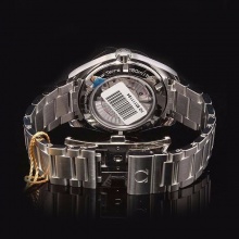欧米茄Omega 圆形带钻石圈透视底黑色 27mm表盘机械女表 银色精钢表带经典女士手表