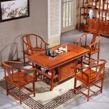 中式古典茶几桌 全实木茶桌椅组合茶台将军台 1桌5围椅