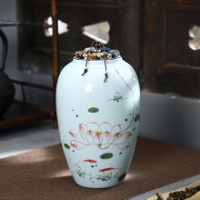 元器 手绘中式田园青瓷茶叶罐