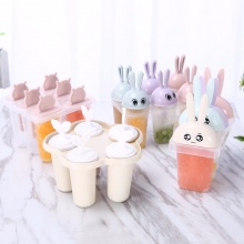 靓杜鹃 塑料雪糕模具可爱卡通六格兔子冰膜2个装