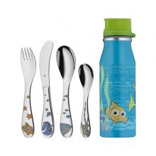 福腾宝/WMF 海底总动员儿童餐具5件餐具套装 不锈钢刀叉勺调羹+水杯