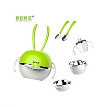贝氏/BERZ彩虹兔五合一儿童餐具组合 BZ-8601G绿色 二代