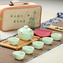 方然 青瓷一壶六杯带竹制茶盘  旅行茶具套装