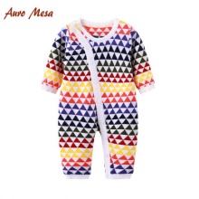Auro Mesa 新生儿双层针织彩色菱形长袖哈衣