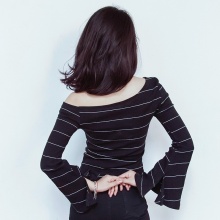 爱上时尚 新款韩版女装修身显瘦条纹长袖纯棉女款T恤