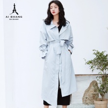 爱上时尚 韩版抽绳纯色修身风衣女士中长款秋季薄款外套