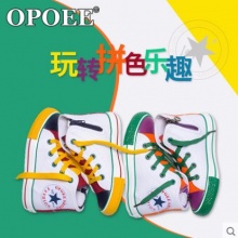 opoee 韩版拼色时尚中帮儿童帆布鞋男女童板鞋7020