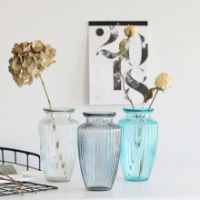 碧朗 喇叭竖条玻璃花瓶透明玻璃干花花瓶