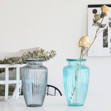 碧朗 喇叭竖条玻璃花瓶透明玻璃干花花瓶