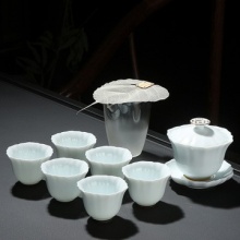 腾丰陶瓷 整套磨砂玻璃茶海青瓷盖碗茶具礼盒装QC-0078
