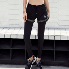 sigetu 速干弹力 韩版假两件瑜伽裤女 跑步健身裤休闲运动长裤