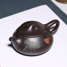 清砂壶影 宜兴紫砂壶黑金钢荷趣石瓢茶壶ZD-H2N80