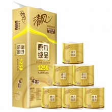 清风原木纯品金装系列有芯卷筒卫生纸125g/卷